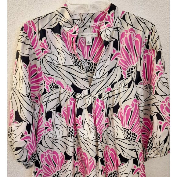 Banana Republic 100% Silk Printed Puff Sleeve Relaxed Fit Shift Dress Sz M EUC - Picture 2 of 7